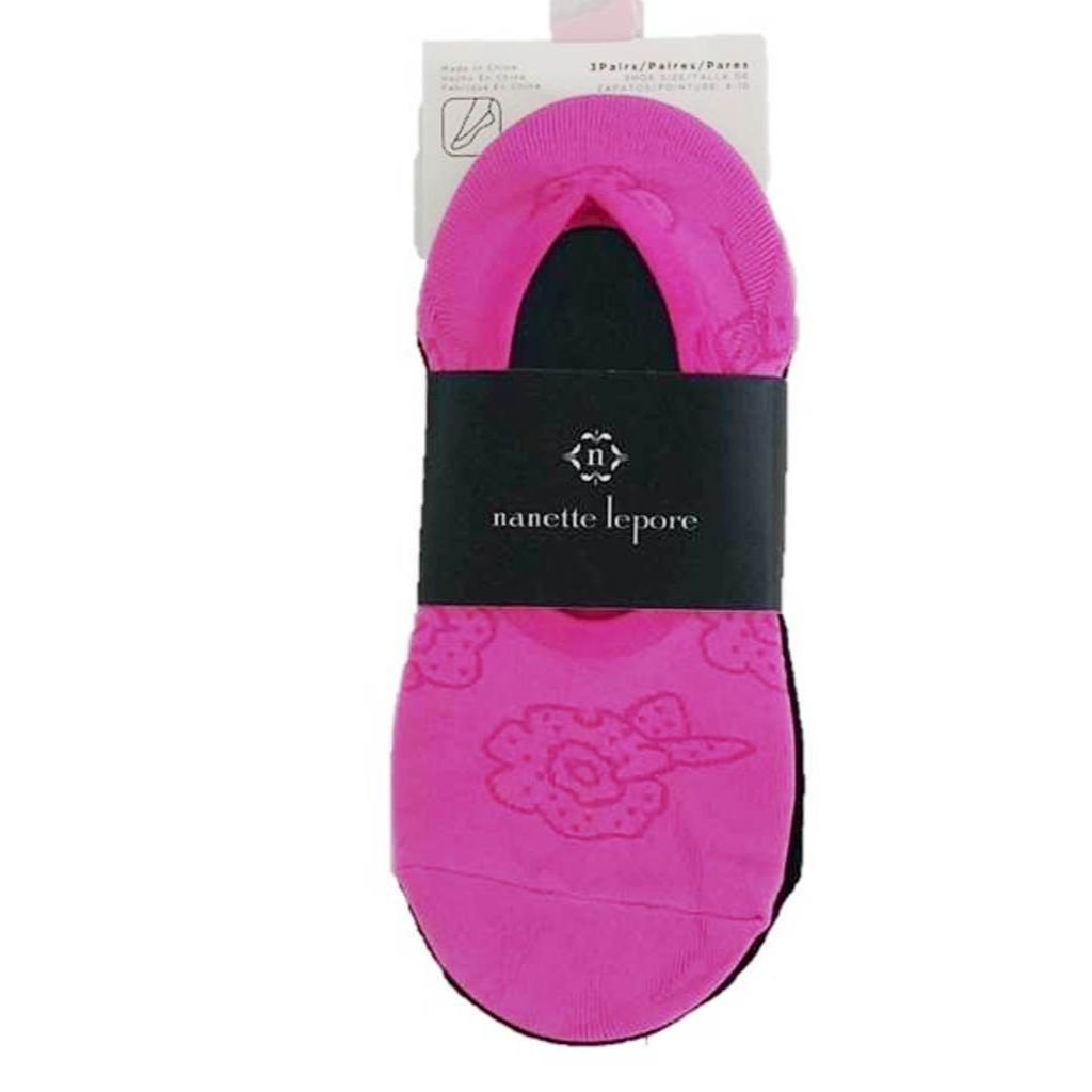 Nanette Lepore 3-Pack Footsie Socks Floral Print Black / Pink
